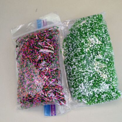 Don't miss these Seed Beads 11/0 Assorted , They come in a Trans light Green, and white, Silver Lined green and color lined orange, and Pink. One of a Kind.