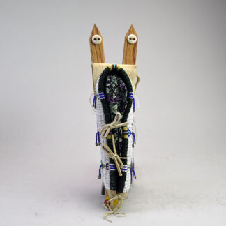 This Cheyenne-style toy cradle exemplifies traditional craftsmanship. Cheyenne-Style Toy Cradle measures 10.5" long x 3" wide and 3" high. one of a kind.