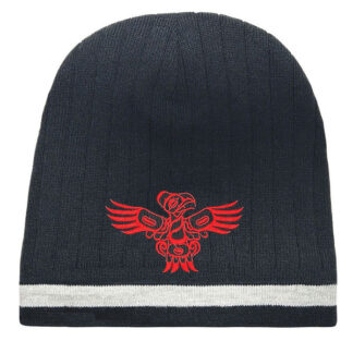 Hat - Toque Eagle black knit hat with red embroidered Eagle design