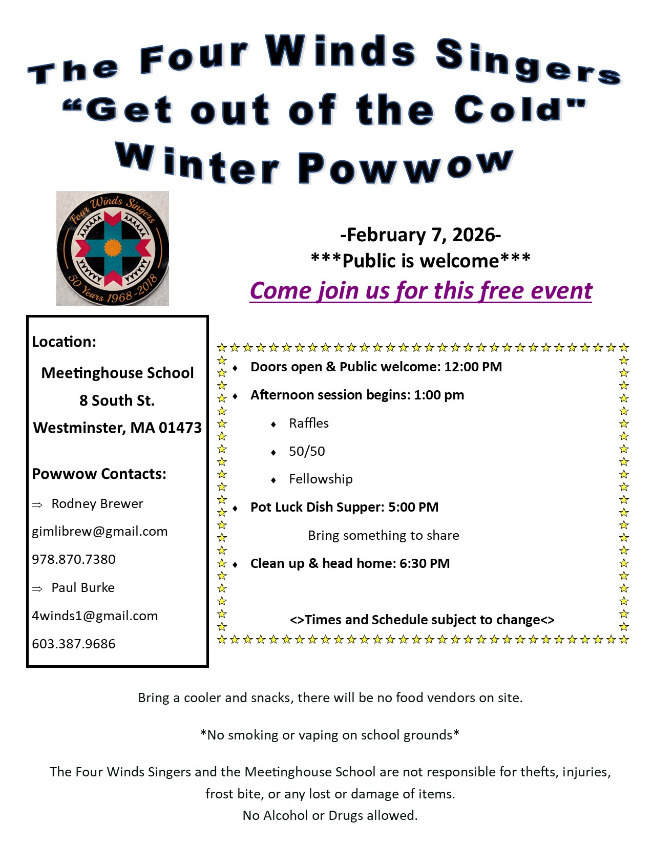 Winter powwow four winds singers Westminster MA