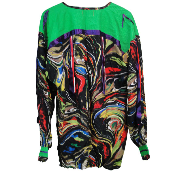 Ribbon Shirt Silky Multicolor swirled design back view