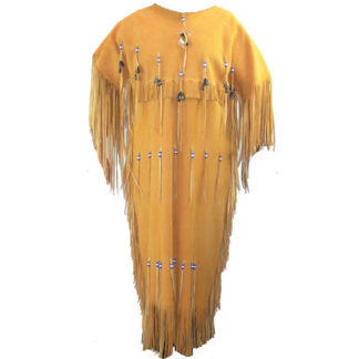 Add this Gold Deerskin Leather Dress to your collection to honor the craftsmanship of George Whitewolf. approximately 20 years old. One of a Kind.