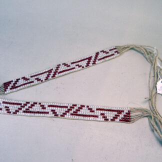 Crafted with precision and tradition, these Wampum Garters- 5 Row feature white and red glass wampum beads woven onto durable hemp lacing.