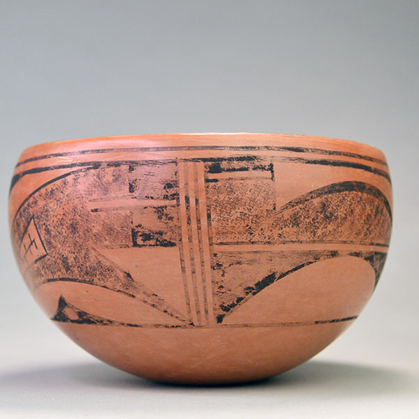 This Hopi-Style Clay Bowl Pottery is pictured here, showcasing its intricate geometric design