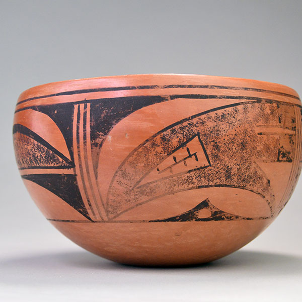 This Hopi-Style Clay Bowl Pottery is pictured here, showcasing its intricate geometric design