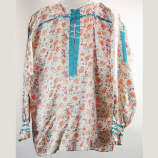 Ribbon Shirt Floral Print with Light Blue Ribbon