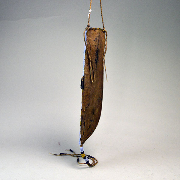 This fully beaded Northern Plains style Knife Sheath- Light Blue will make a great addition to your collection! One of a Kind. Pictured here is the back of the fully beaded sheath.