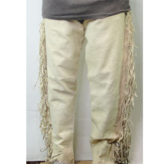 These soft Leggins- Men's Large White feature side fringe. The crafter made them with soft, Sheep Skin leather. One of a Kind.