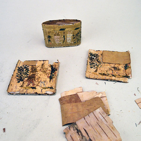 Birchbark Fragments Moosehair Embroidered backs of the pieces