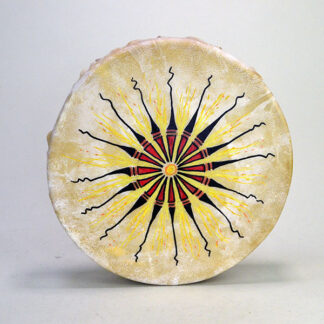 Bring powerful sound and vibrant artistry to your next Powwow, ceremony, or drum circle with this Hand Drum- Feather Design Painted with beater.