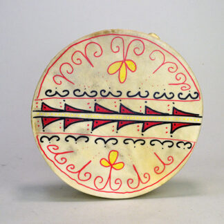 Bring powerful sound and vibrant artistry to your next Powwow, ceremony, or drum circle with this Hand Drum- Eastern Woodland Design Painted with beater.