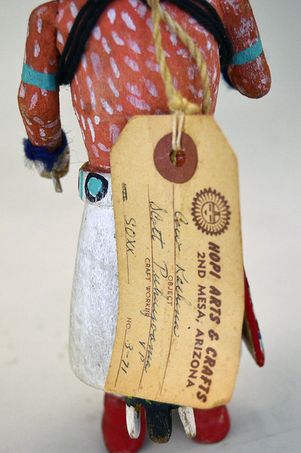This Katsina- Hopi Cow delivers standout presence and authentic craftsmanship. It stands 8.75 inches tall and 3.5 inches wide. one of a kind. pictured here is the tag.