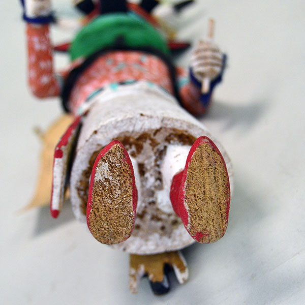 This Katsina- Hopi Cow delivers standout presence and authentic craftsmanship. It stands 8.75 inches tall and 3.5 inches wide. one of a kind. pictured here is the bottom.