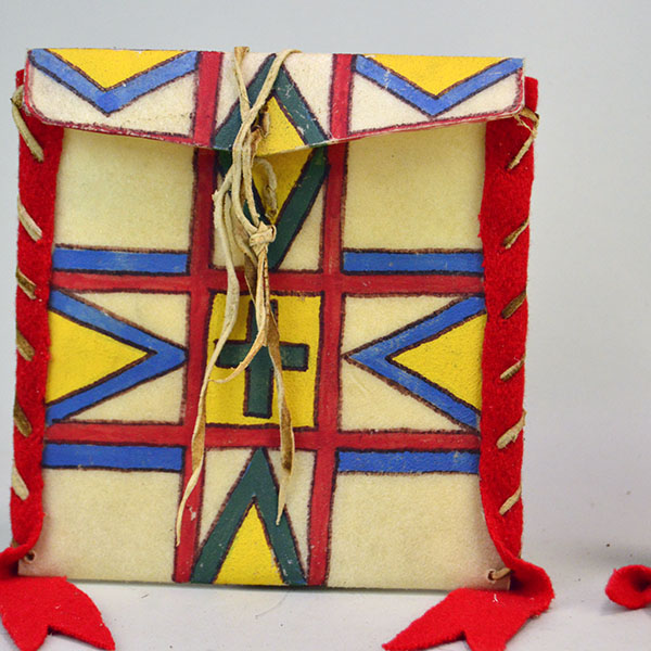 Add these brightly painted Parfleche Container 3 Set to your collection! The crafter created these small Parfleche from rawhide. Pictured here is the larger one.