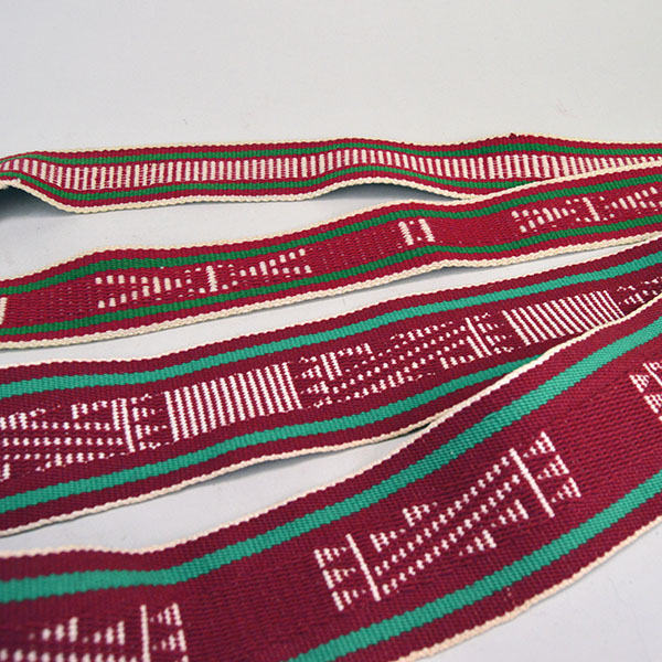 Add vibrant style to your dance regalia with this handwoven Sash- Hopi Style Set of two. 49 inches long by 3 inches wide, 47.5 inches long by 2 inches wide. Pictured here is the pattern design.