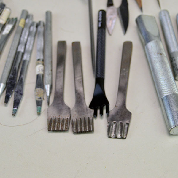 This comprehensive Tool- Leather Stamping Lot brings together quality tools designed for clean cuts, sharp impressions, and accurate layout work. Pictured here is the different tools.