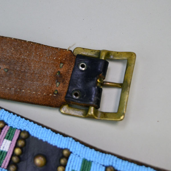 Belt Vintage Crow Style Beaded in Blue with tacks.