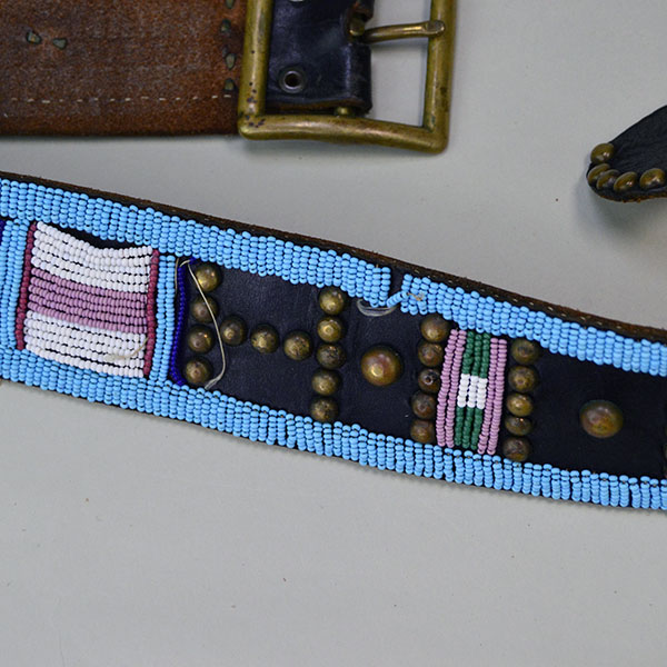 Belt Vintage Crow Style Beaded in Blue with tacks.