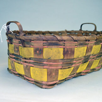 Antique Basket- Ash Rectangle Stamped showcases the hand‑applied designs. approximately 5 inches tall, 14 inches and 12 inches in diameter.