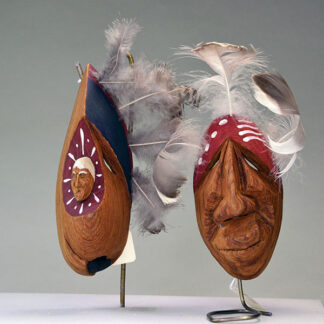 Masks- 2 Pieces set features lightweight  wood masks, each hand‑carved, one carved face, and other raised face carved directly into the wood.