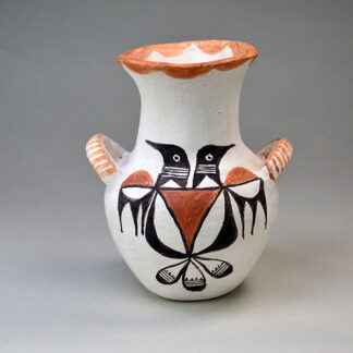 Acoma Pottery- Signed Mabel Brown vase with bold thunder bird design. 5.25 inches tall and 4.5 inches wide. two striking thunder birds as one design.