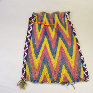 vintage Bag- Wool Yarn Fingerwoven features a soft cotton lining. measures 10" wide by 14" long. few small areas of yarn show age‑related deterioration.