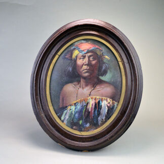 Framed Print- Apache Medicine Man piece of early 20th‑century Americana. vintage oval wooden frame measuring 12" x 14". One of a Kind.