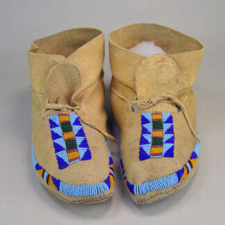 Northern Plains Moccasins Beaded & Braintanned top view.