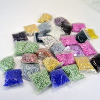 8/0 Pony Bead Assorted Lot includes an eye‑catching mix of unusual colors. approximately 28 ounces. every color is individually bagged. Limited Stock.
