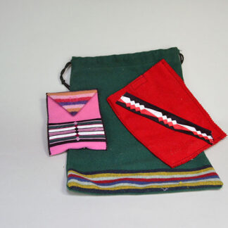 Wool Bag Lot delivers three handcrafted pieces. large green wool bag (15" x 11.5"). medium red wool bag (9.5" x 7.25"). small pink wool bag (6.5" x 5").
