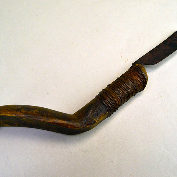 Unique Knife- Antiqued Crooked with Brass Wire. knife measures approximately 10.5 inches long and carries a 3‑inch blade. One of a Kind.