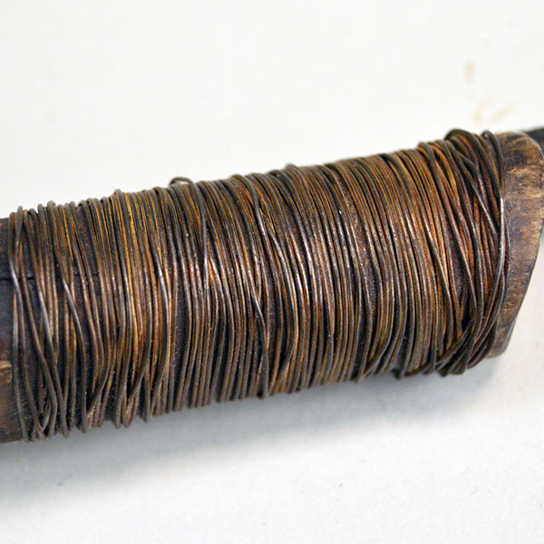 Unique Knife- Antiqued Crooked with Brass Wire. knife measures approximately 10.5 inches long and carries a 3‑inch blade. One of a Kind. the brass wire.