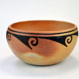 Vintage Pottery- Hopi Style Bowl, features striking geometric designs. measures approx.  3.5″ tall by 6.5″ wide, opening is 6″ in diameter. One of a Kind.
