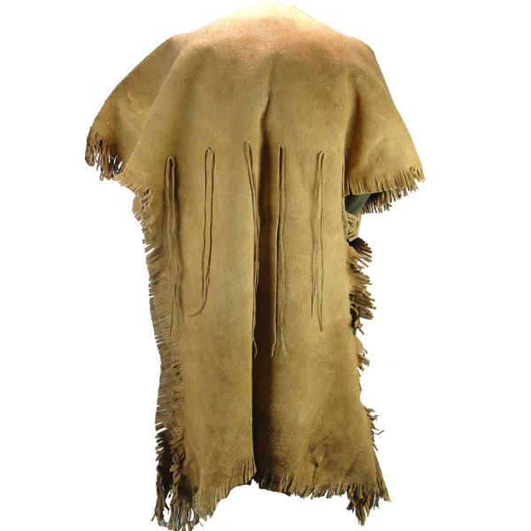 This Braintanned Bison/Elk Dress is made from very thick, heavy and durable hide is estimated to be a size Large.. One of a Kind. back