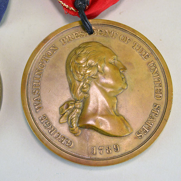 Peace Medals- Group Lot, Two feature George Washington, and one Thomas Jefferson. hey measure approximately 3 inches wide and 1/8 inch thick. one of George Washington medals.