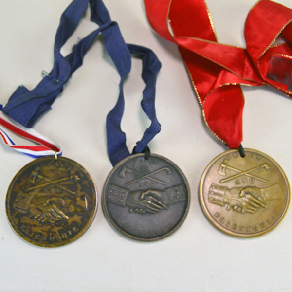 Peace Medals- Group Lot, Two feature George Washington, and one Thomas Jefferson. hey measure approximately 3 inches wide and 1/8 inch thick. The backs of the medals.