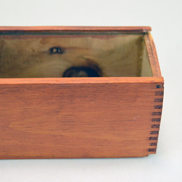 Box- Cedar Feather Case, 17"x 3 "x 2.75" . Recycled cedar feather case with eagle decals and a smooth sliding lid for secure feather storage. A picture of the inside wall.