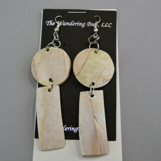 Orange Conch Shell double‑dangle earrings with drilled shell shapes, French hook ear wires, and handcrafted Wampanoag artistry by Devin Wixon.