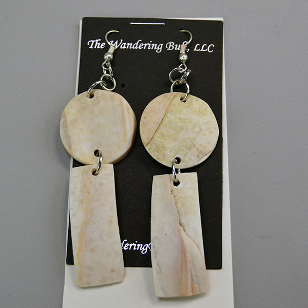 Orange Conch Shell double‑dangle earrings with drilled shell shapes, French hook ear wires, and handcrafted Wampanoag artistry by Devin Wixon.