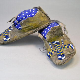 Antique Moccasins- Arapaho Style Child's with a bold cross design, intact 11/0 beadwork, Braintanned hide, rawhide sole, and early 1900s craftsmanship.