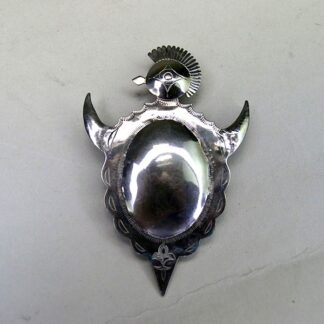 Stylized Turtle Shell Scarf Slide crafted in German silver with stamped designs, maker signature “Adam Ceaser 1/20/90,” , and soldered loop.