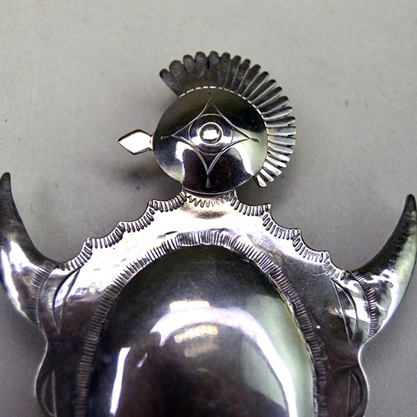 Stylized Turtle Shell Scarf Slide crafted in German silver with stamped designs, maker signature “Adam Ceaser 1/20/90,” , and soldered loop. The head part.