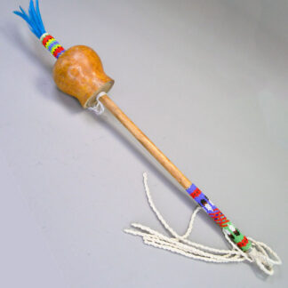 Rattle Gourd Beaded Handle with twisted leather fringe