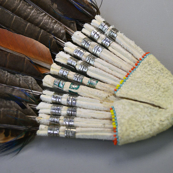 Fan Loose Pheasant Feathers with beaded handle back wrapped quill with silver bands detail