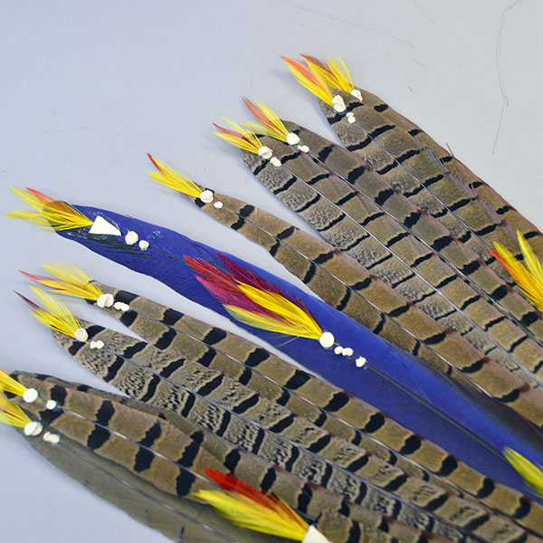 Fan Loose Pheasant Feathers with beaded handle top of feather detail
