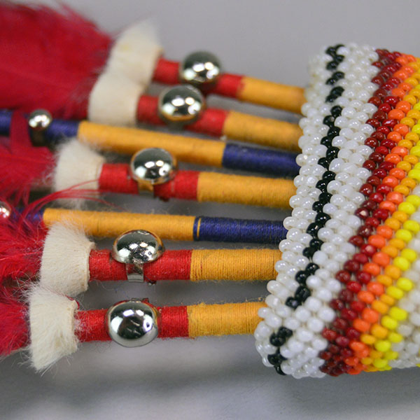Fan Macaw Beaded Handle wrapped quill detail