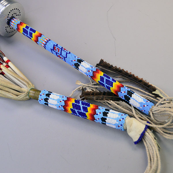 Fan Rattle Set Gourd Dance beaded handle detail