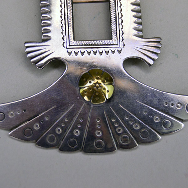 Scarf Slide Brass Moon Concho German Silver bottom detail
