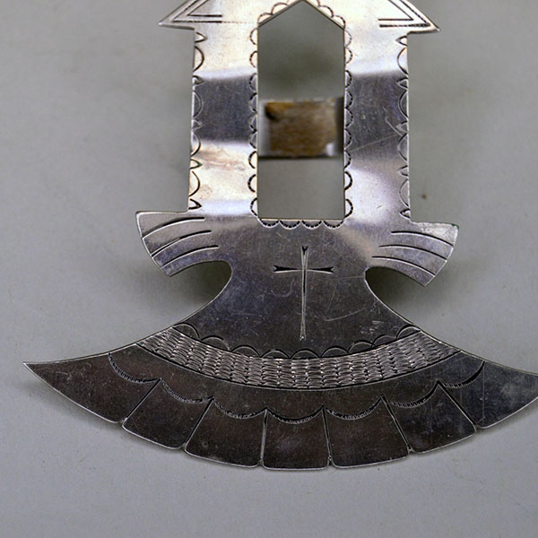 Scarf Slide Cross Flared Bottom Stamped German Silver bottom detail