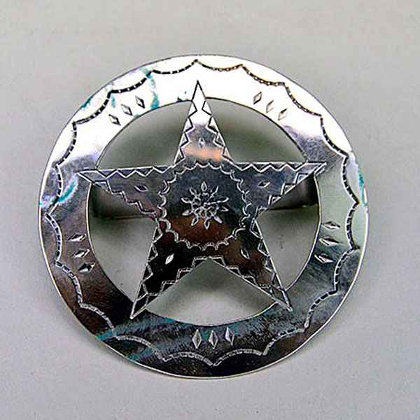 Scarf Slide Round with Star hand stamped German Silver
